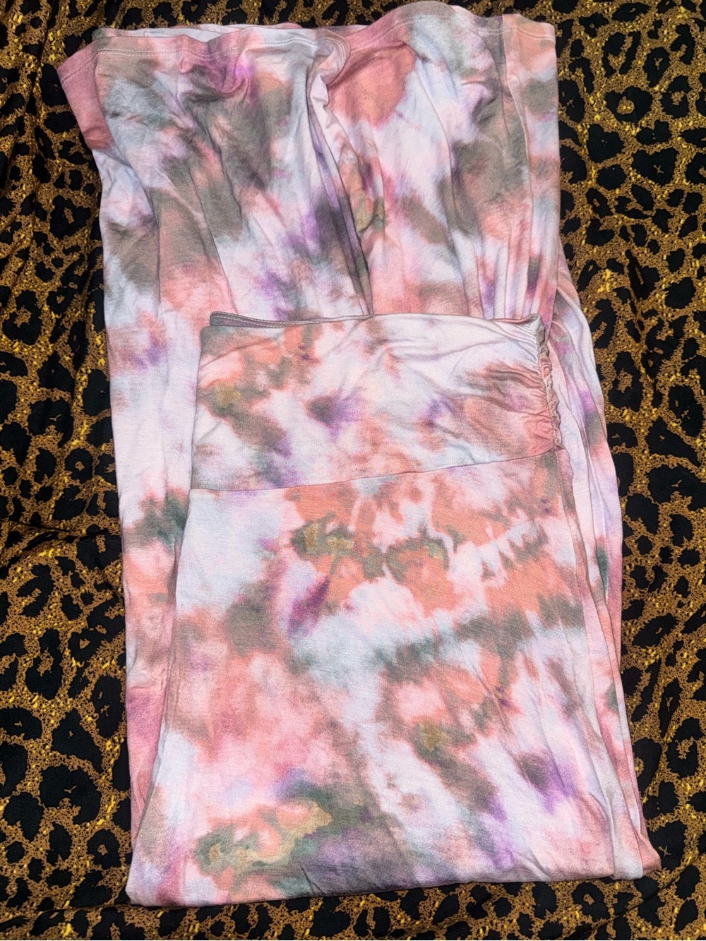 Women’s Tie-Dye Maxi Skirt in Coral, Purple & Green